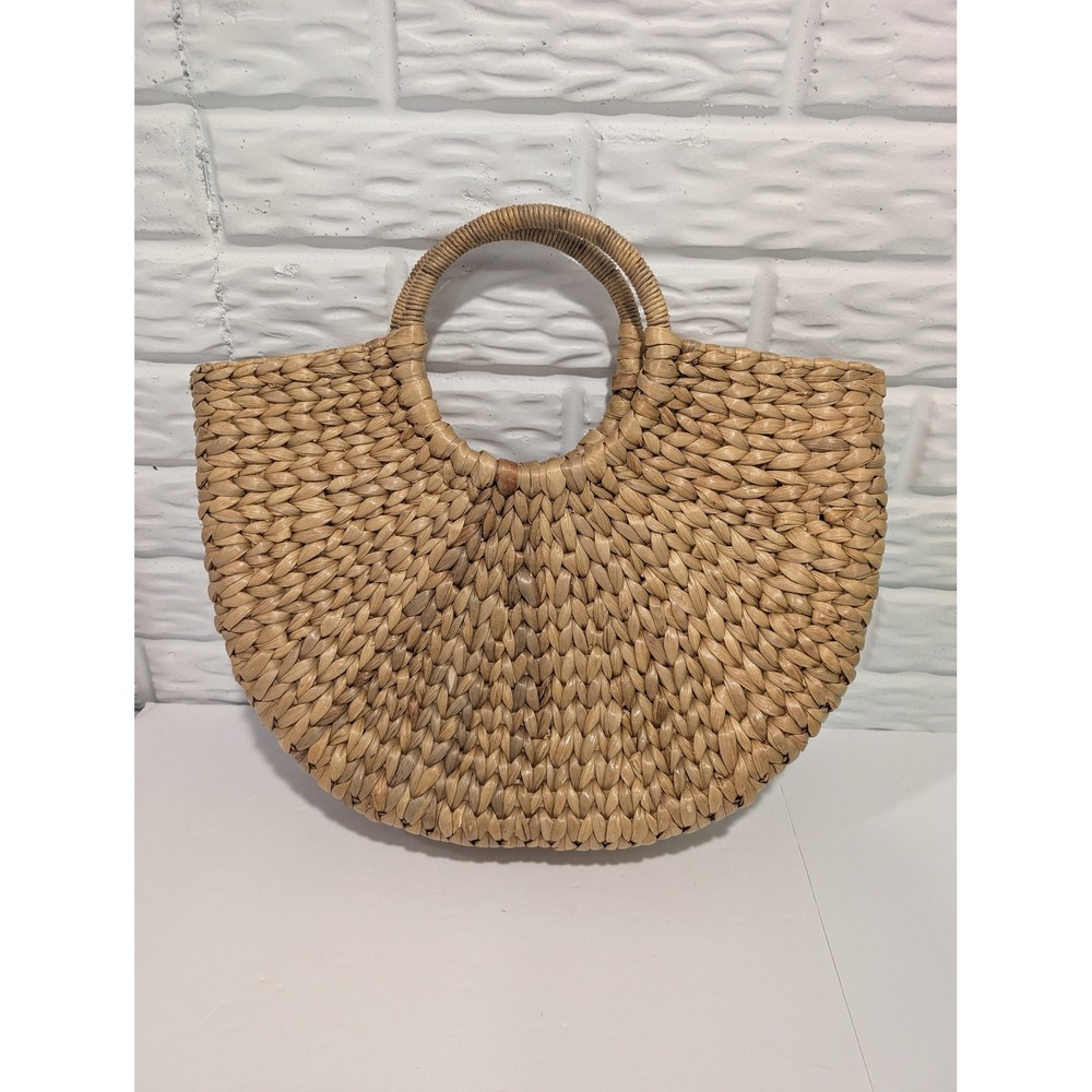 Putu by J. Maclear Handmade Woven Straw Tote Bag Natural Tan Crescent Coastal